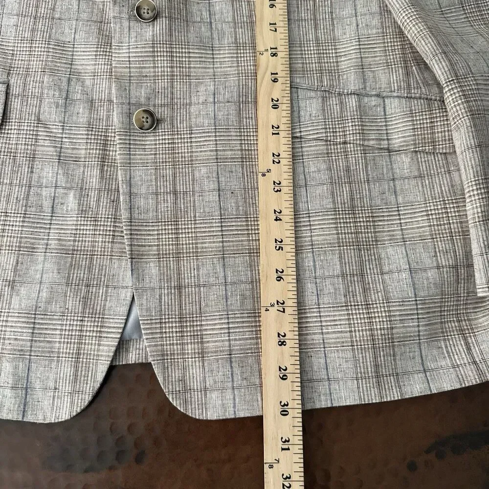 Joseph Abboud Paisley Linen Blazer Men 44S Slim Tan Plaid 2 Button Sport Coat